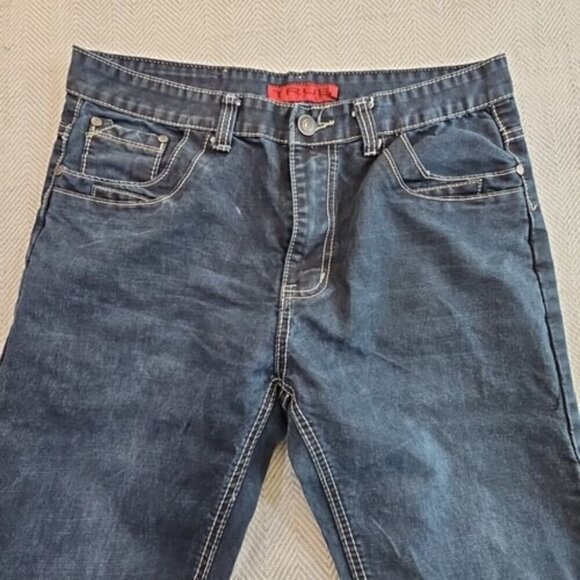True Rock Jeans Men's 36x30 Straight Leg Dark Wash 7 Pockets Contrast Stitch EUC - Picture 8 of 16